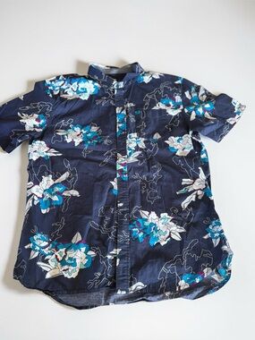Vans Floral Button Up Shirt XL Navy Blue Tropical Skate Shirt